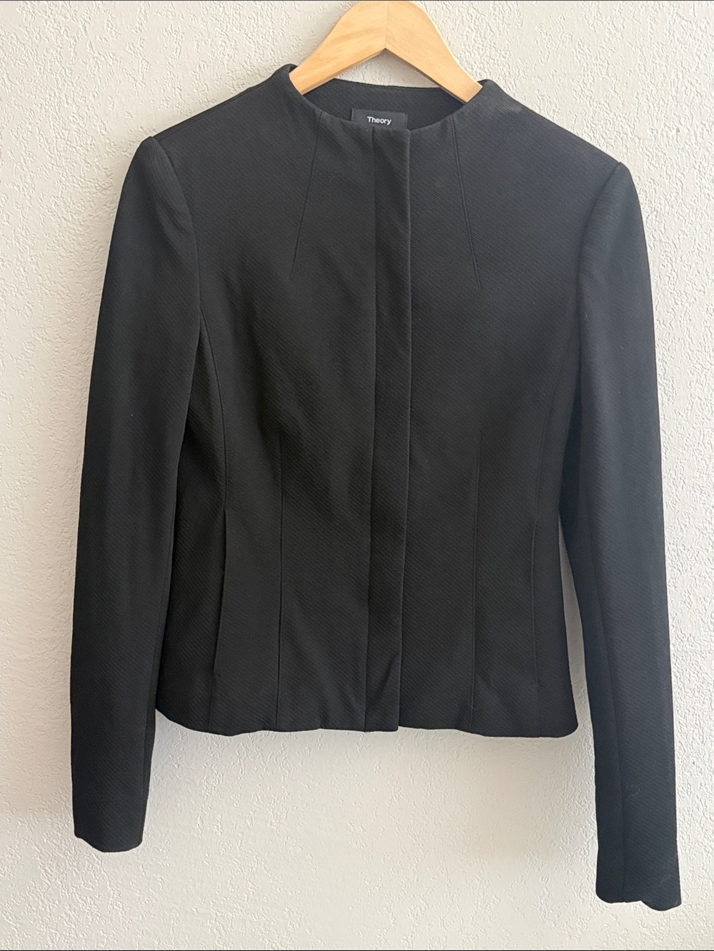 Theory Black Collarless Tailored jacket